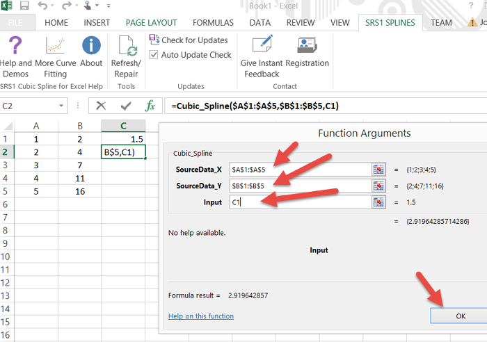 Smoothing data in Microsoft Excel using Data Curve Fit Creator Add-in