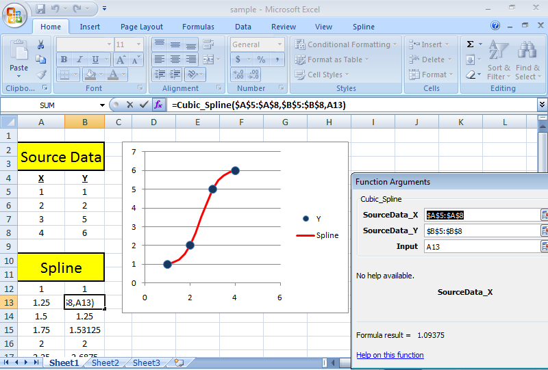 SRS1 Cubic Spline for Excel screen shot