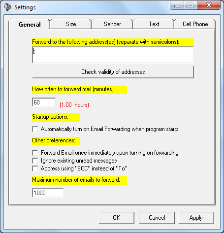 General options for forwarding messages